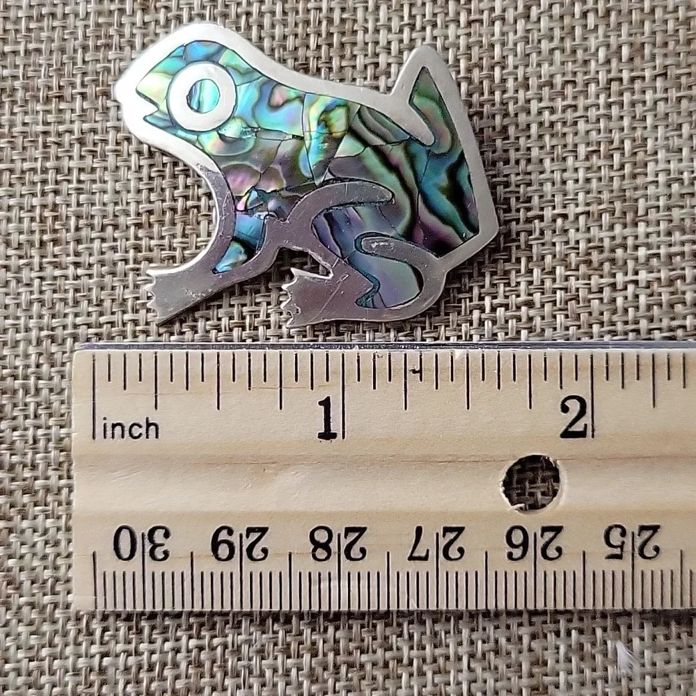Vintage 925 Sterling Mexico Taxco Frog Pin with Abalone Shell